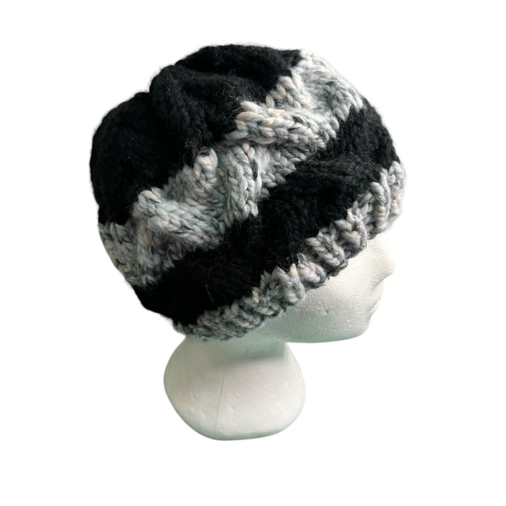 Handcrafted Knit Striped Cable Knit Hat Toque